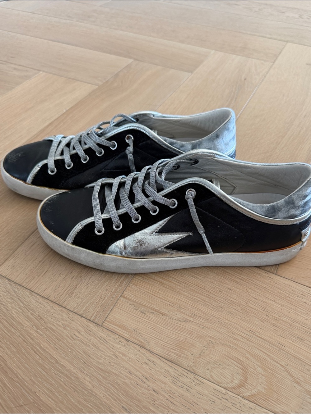 Crime London Brand: Black & Silver Low-Top Women's Sneakers with Metallic Star